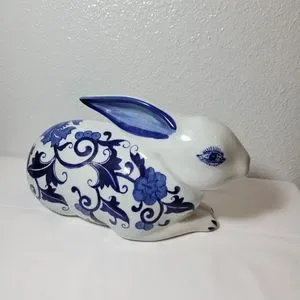 Art | Vintage White And Blue Ceramic Rabbit Hand Painted | Poshmark